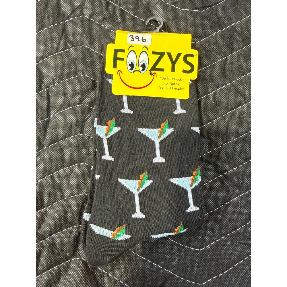 Foozys Martini Crew Socks Womens 9-11 Grey NWT Cocktail Olive Print FC-19‎